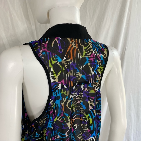 Nicole Miller Black Ploy Multi-Colored Abstract Design Sleeveless Tunic Blouse - Picture 2 of 5